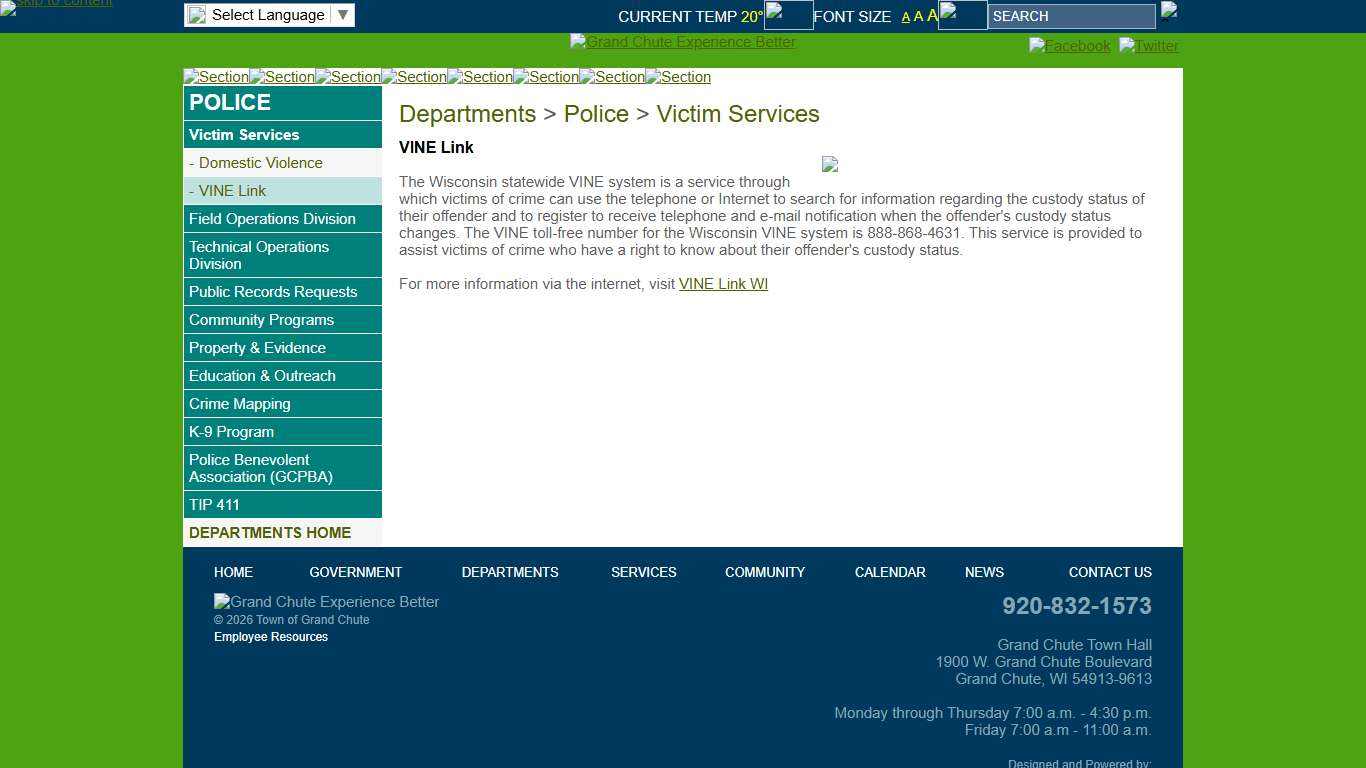 Grand Chute | Departments > Police > Victim Services > VINE Link