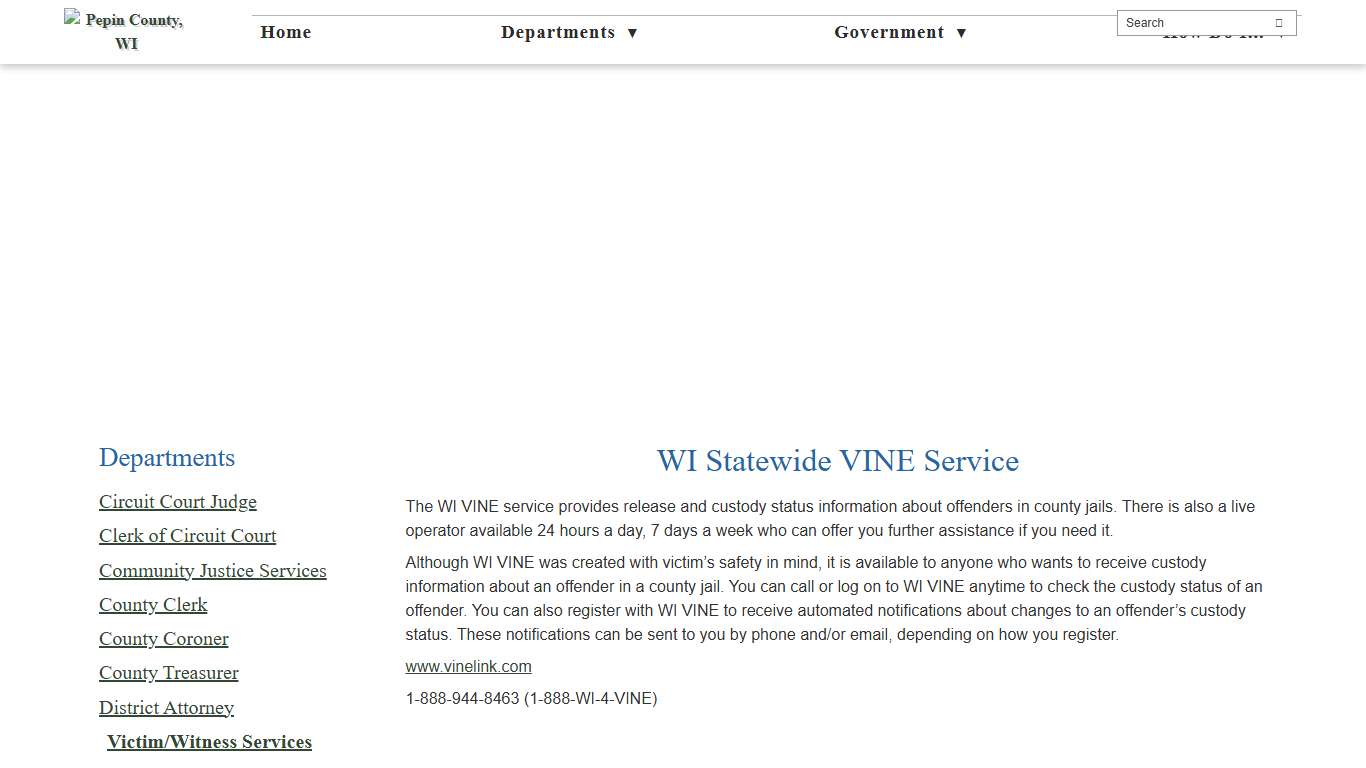 WI Statewide VINE Service - Victim/Witness Services - Pepin County, WI